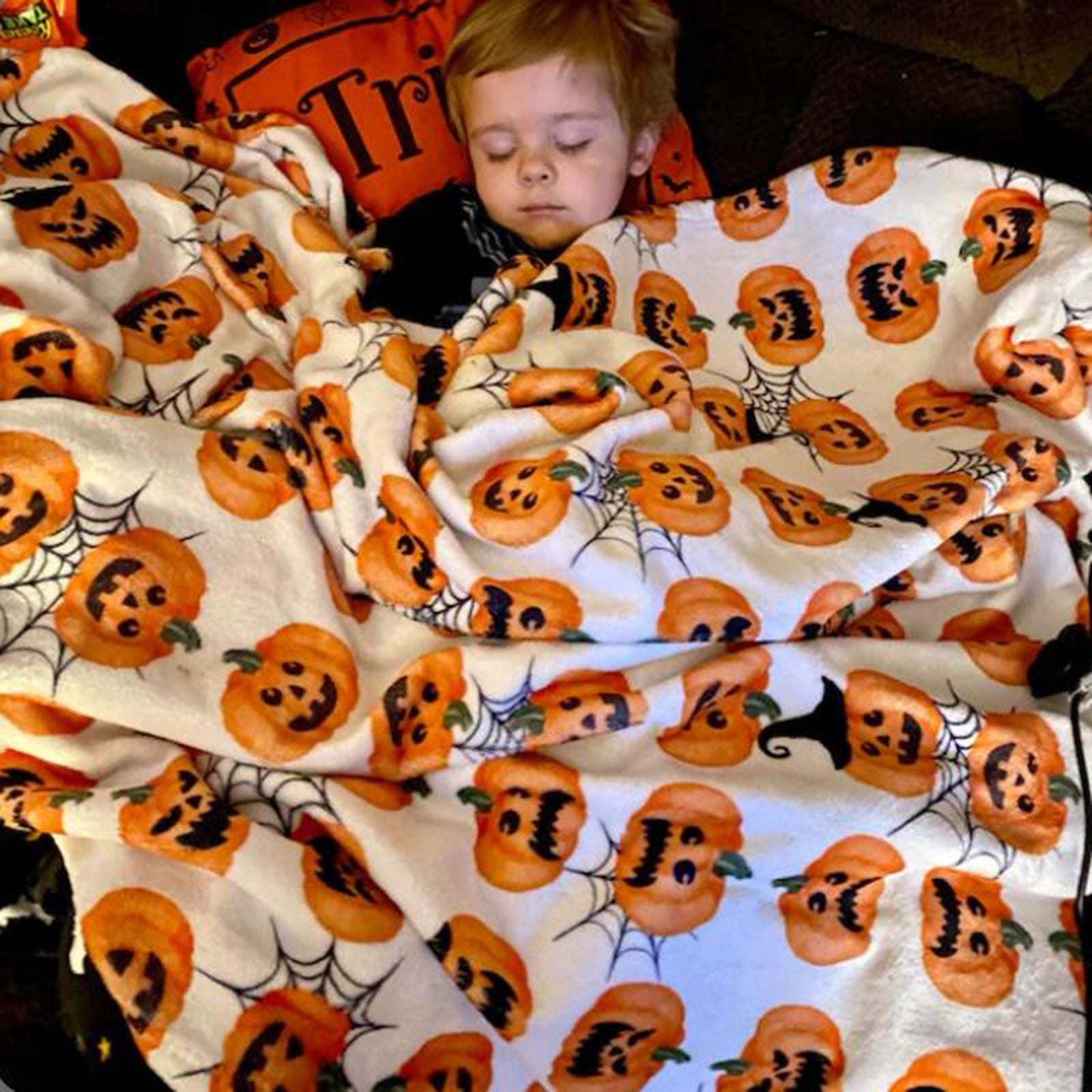 Halloween Pumpkin Ghost Printed Flannel Blanket