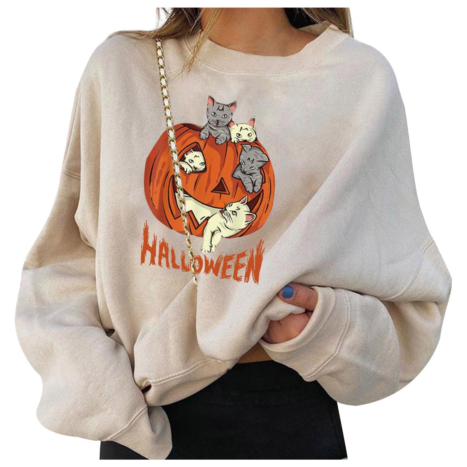 Cats and Pumpkin Women Long Sleeve Sweatshirt