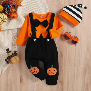 Halloween  Romper + Suspender Pants And Cap Three Piece Set