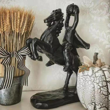 Headless Horseman Statue Resin Figurine Horror Halloween Decoration Halloween Pumpkin Head Black Statue Home Desktop Decor Craft