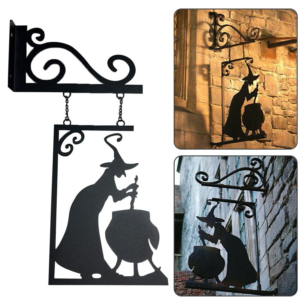 Cast Iron Metal Witch Sign