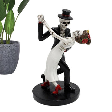 Sugar Skull Couple Statue Dancing Mexican Skeleton Couple Figurine Christmas Halloween Gifts For Women Men Mini Resin